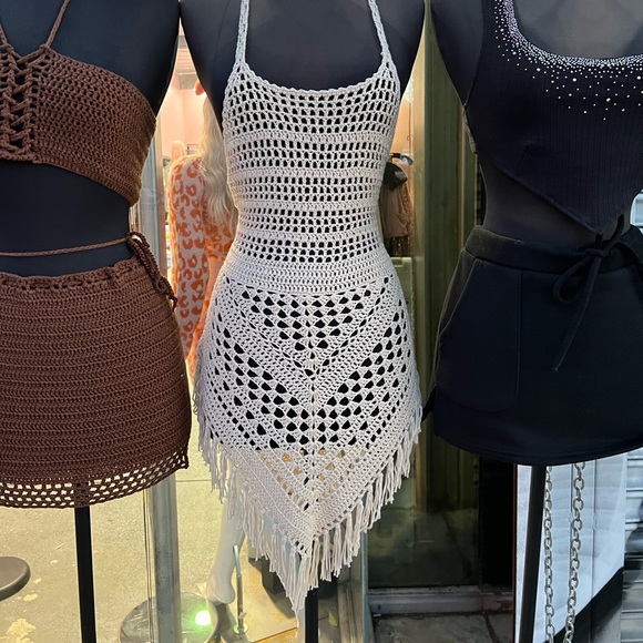 Crochet Mini Dress Tan - Picture 1 of 3